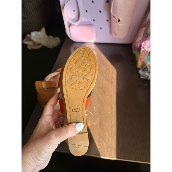 Coach Isla Orange & Tan Leather Cork Platform Wedge Sandals sz 9 NWOT - Picture 9 of 9